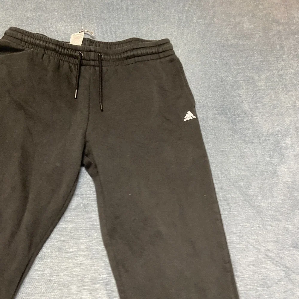 Adidas Sweatpants Mens Large Black Skinny Leg Logo Drawstring Waist Winter Warm